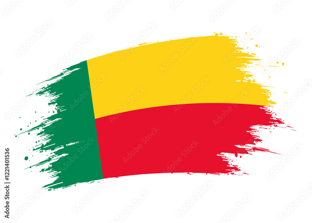 Obraz premium Benin flag png. Isolated grunge brush stroke flag of Benin illustration transparent png