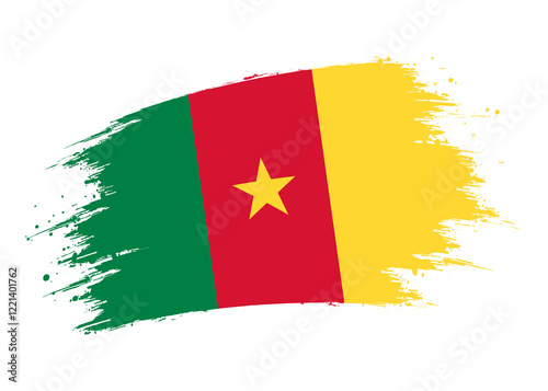 Cameroon flag png. Isolated grunge brush stroke flag of Cameroon illustration transparent png