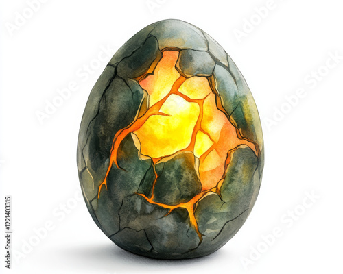 captivating watercolor dragon egg with glowing cracks, showcasing vibrant colors and intricate details