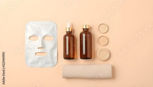 Skincare Products on Light Peach Background photo