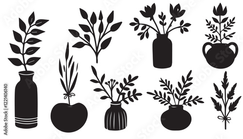 Set of silhouette vase icon, Botanical style isolated on a white background, Eps 10.	
