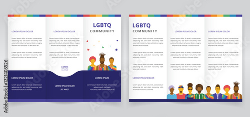Trifold brochure, pamphlet or triptych leaflet template for LGBTQ awareness or promotions in pride month