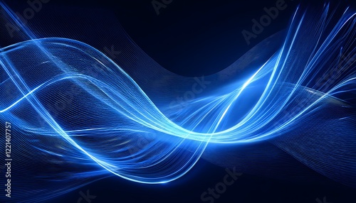 Neon Wave abstract background, Isolated on a dark background, Blue Neon wave with glow, Technology, network, internet concept, Copyspace