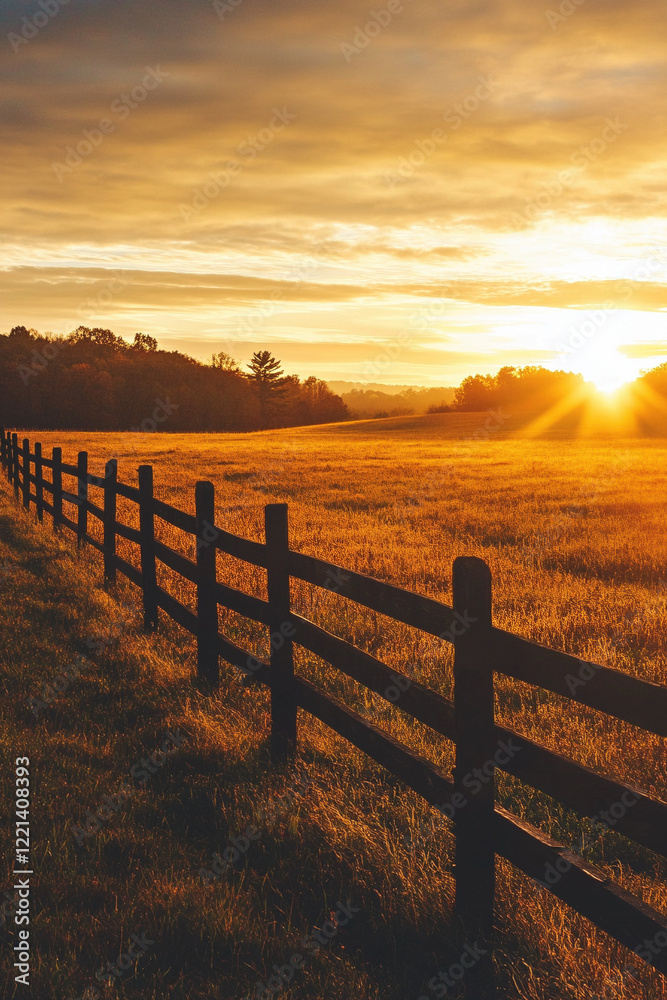Fototapeta premium sunset on the fence
