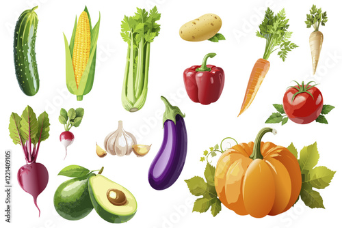 Colorful vegetables. Healthy organic food. Flat vector illustration.