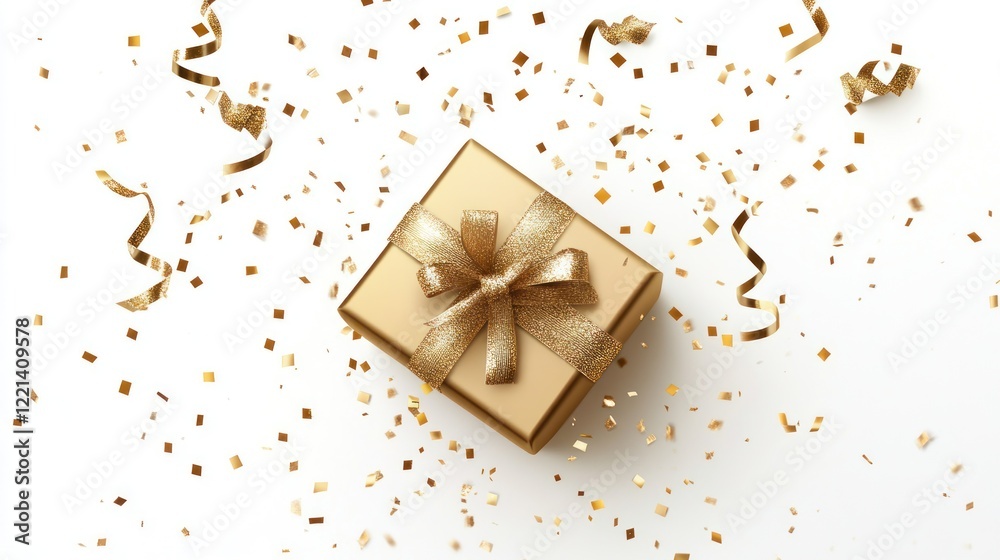 Gold Gift Box Festive Confetti Celebration Delight Gold Gift Box Festive Confetti Celebration Delight