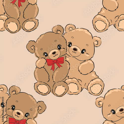 Cute Teddy Bear pattern seamless, vector illustration Hand Drawn Cute print design
