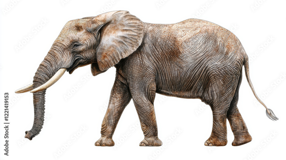 Fototapeta premium Majestic elephant walking gracefully, showcasing intricate textures and details