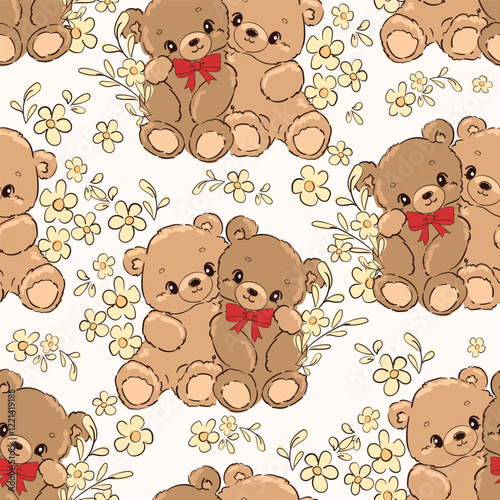 Cute Teddy Bear pattern seamless, vector illustration Hand Drawn Cute print design