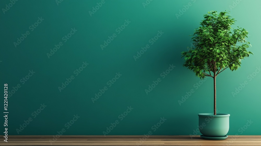 Vibrant Green Wall With a Potted Plant Casting Long Shadows on a Wooden Floor in a Contemporary Indoor Space Vibrant Green Wall With a Potted Plant Casting Long Shadows on a Wooden Floor in a Contemporary Indoor Space
