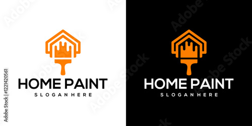 Paint Brush and House Vector Logo. Repair. Maintenance. Contractor. Construction Logo.