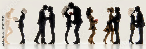 A silhouette vector illustration set of lover couple with romance in various poses and activities, diversity LGBTQA+ , unique vector icon set