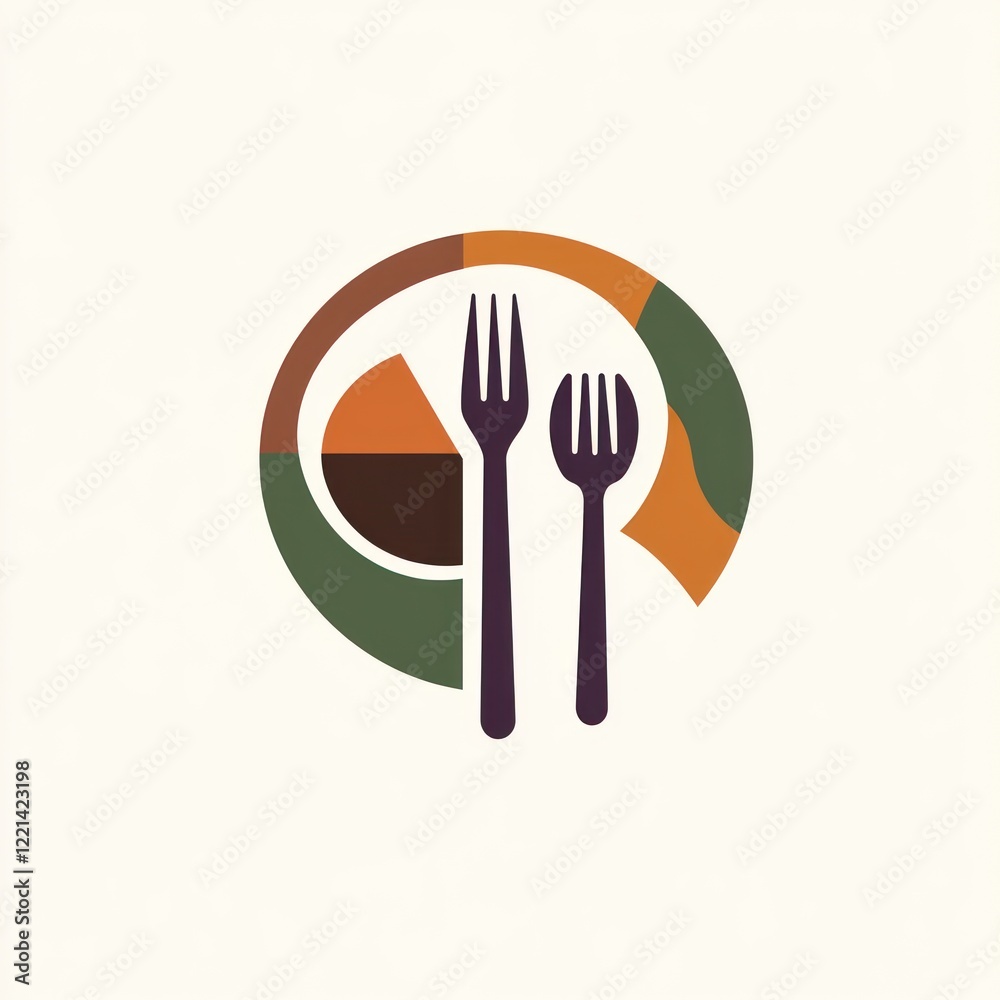 Restaurant logo, forks and plate, food service emblem Restaurant logo, forks and plate, food service emblem