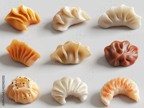 Icônes de gyozas en 3D sur fond blanc photo