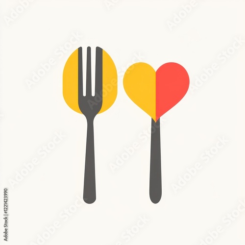 Simple Spoon and Fork with Heart Symbol, Flat Design, Food Icon photo