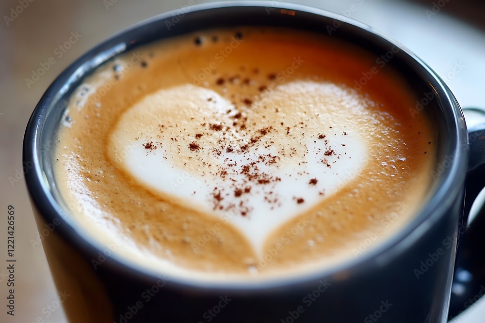 A rich espresso latte with a creamy milk foam heart art, beautifully contrasting with the dark espresso. A rich espresso latte with a creamy milk foam heart art, beautifully contrasting with the dark espresso.