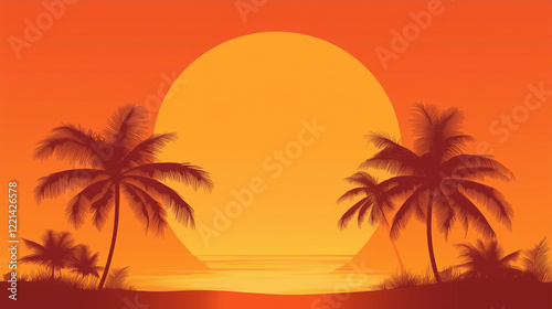 An orange sunset on an orange background, clean design
