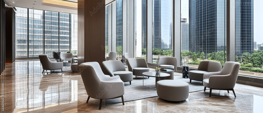 Fototapeta premium Modern co working space with stylish furniture and large windows