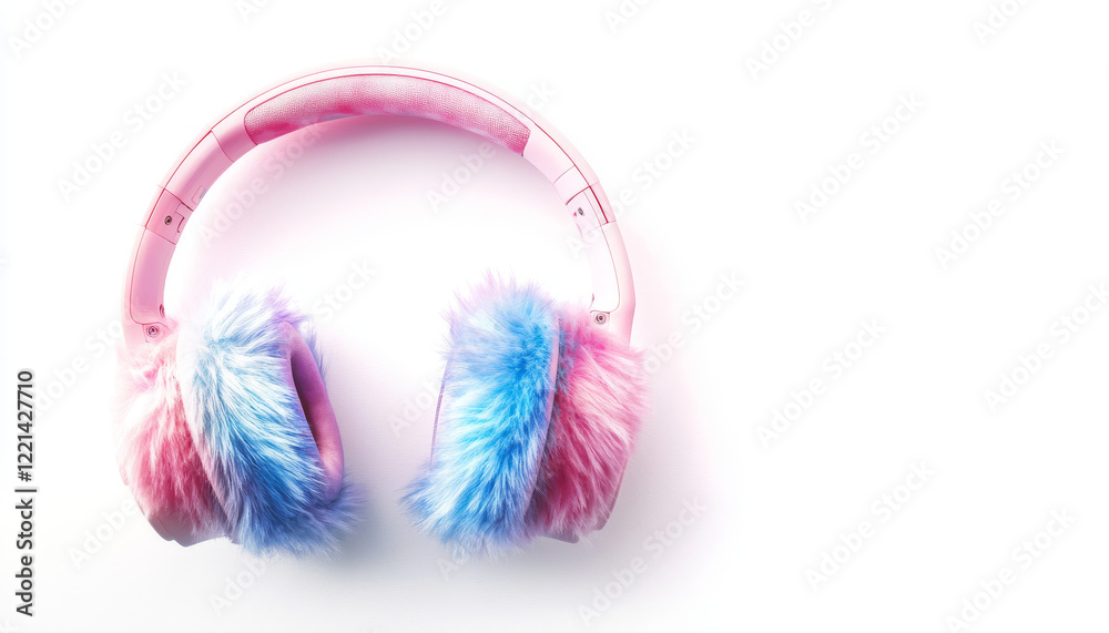 Fluffy pastel headphones in pink and blue colors, perfect for music lovers Fluffy pastel headphones in pink and blue colors, perfect for music lovers