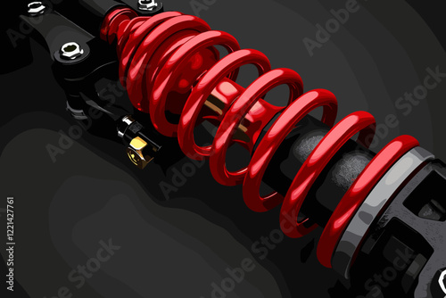 Close-up of Red Motorcycle Shock Absorbers and Frame on Black Background