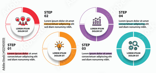 4 steps infographic template with 4 options. Flowchart that can be used for business report, data visualization and presentation. Timeline infographic elements vector illustration.