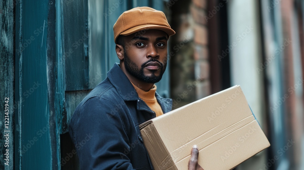 Man holding a parcel for delivery or shipping Man holding a parcel for delivery or shipping