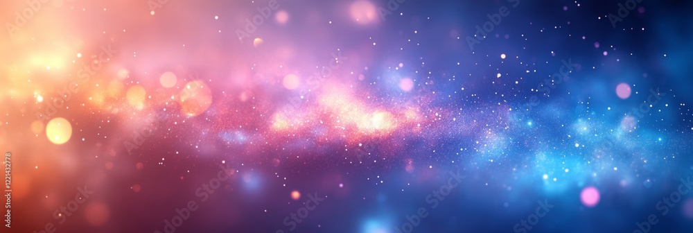 Fototapeta premium Blurred festive pink and blue glitter background with bokeh lights creates a dreamy and magical atmosphere