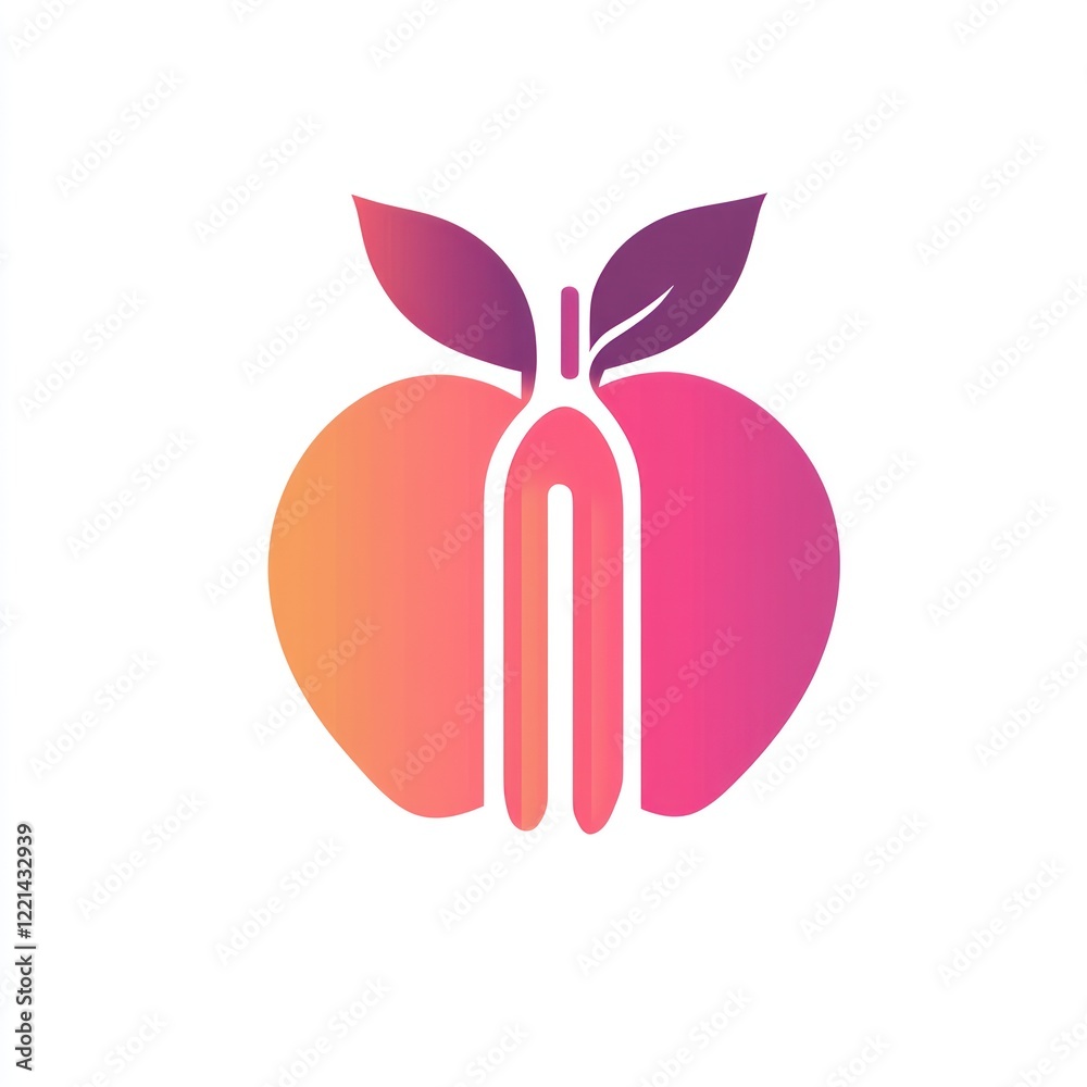 Peach halves, vibrant gradient, white background, healthy food icon Peach halves, vibrant gradient, white background, healthy food icon