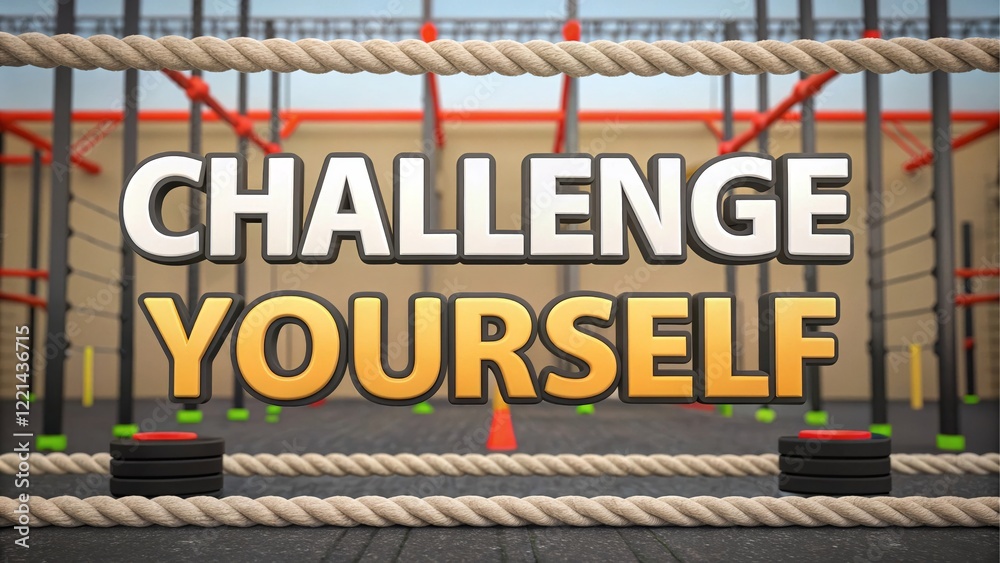 Fototapeta premium Challenge Yourself Obstacle Course Background - A vibrant scene showcasing motivation, fitness, determination, teamwork, and strength in an obstacle course setting.