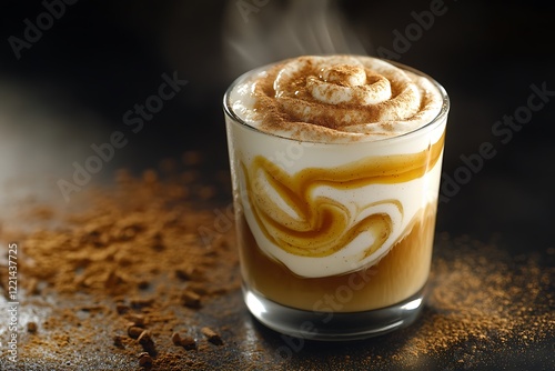 A smooth cinnamon maple latte with a dusting of cinnamon and a swirl of maple syrup.