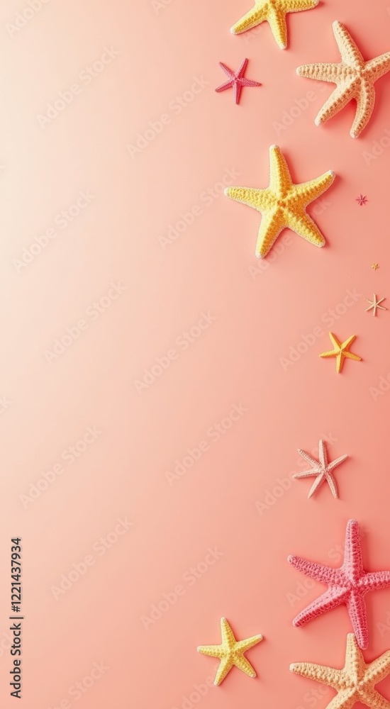 Many starfishs that are on a pink surface Many starfishs that are on a pink surface