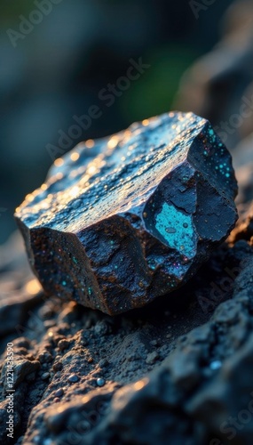 Glittering galena and blende on a rocky surface, natural, blende photo