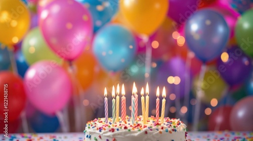 vibrant birthday party with balloons and cake
