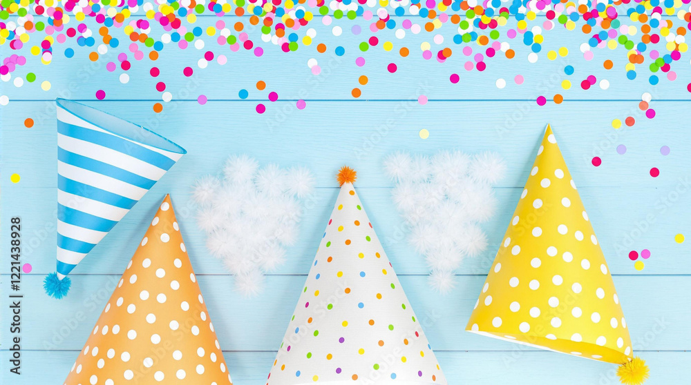 Obraz premium vibrant party decorations with hats and confetti