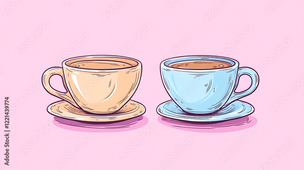 Simplistic line art of two pastel coffee cups clinking together symbolizing shared moments of love perfect Valentines Day card designs or cozy anniversary celebrations Simplistic line art of two pastel coffee cups clinking together symbolizing shared moments of love perfect Valentines Day card designs or cozy anniversary celebrations