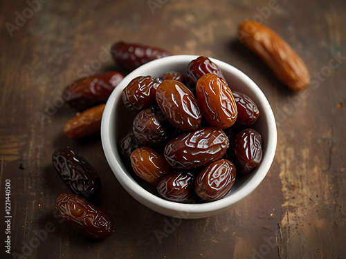 Dried date fruits in white bowl