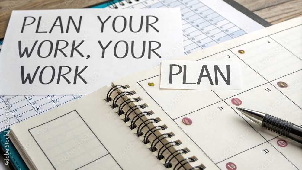 Plan Your Work Your Plan Calendar - A motivational workspace image featuring a calendar, planner, notebook, pen, and an inspiring quote about planning. Plan Your Work Your Plan Calendar - A motivational workspace image featuring a calendar, planner, notebook, pen, and an inspiring quote about planning.