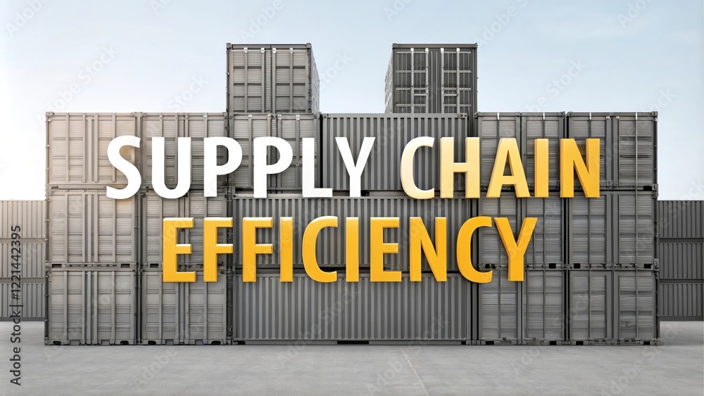 Supply Chain Efficiency with Shipping Containers - Focused on supply chain efficiency with stacked shipping containers symbolizing logistics, organization, productivity, and teamwork.