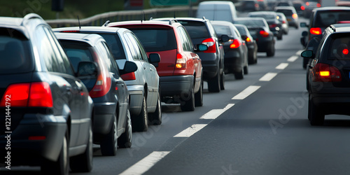 Wallpaper Mural Traffic jam on a highway.  Cars bumper-to-bumper, a common sight during rush hour.  Slow moving vehicles creating a long queue. Torontodigital.ca