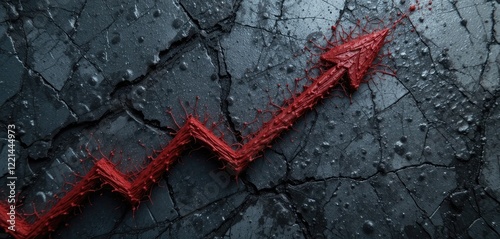 Crimson Ascent: A Dramatic, Textured Upward Arrow on Cracked Surface photo