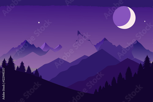 landscape with mountains and moon