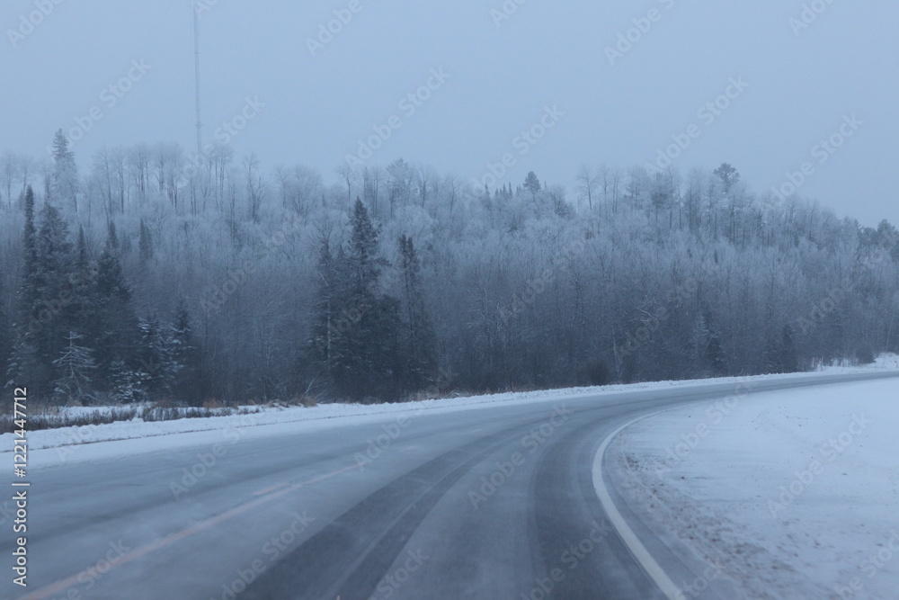 Fototapeta premium Snow covered town on the Minnesota and Canadian border. 