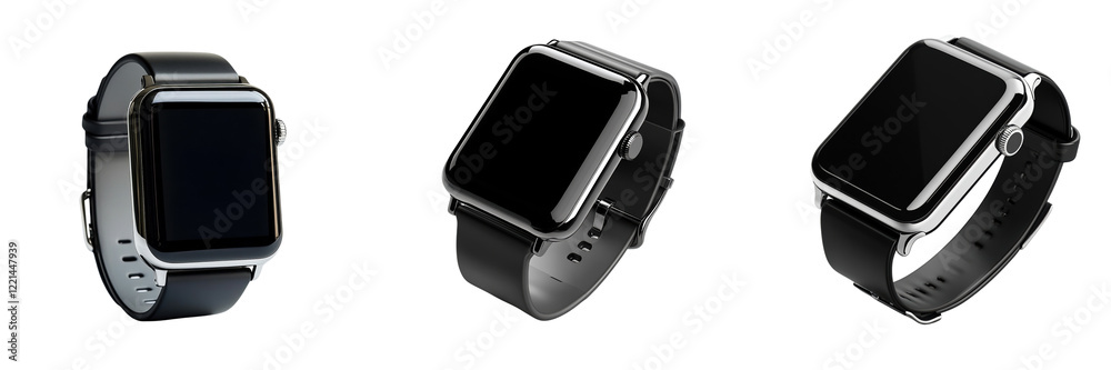 A Set of Modern Smartwatches Featuring Metallic Frames Isolated on Transparent Background A Set of Modern Smartwatches Featuring Metallic Frames Isolated on Transparent Background