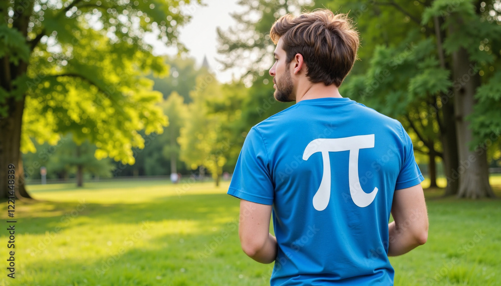 Young man contemplating in a green park, Day of Pi Young man contemplating in a green park, Day of Pi