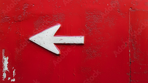 A large white arrow points to the left, set against a red background, creating a bold and clear visual contrast.