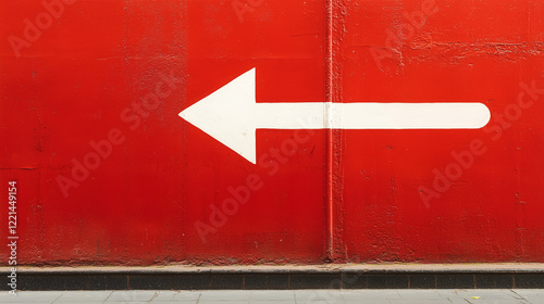 A large white arrow points to the left, set against a red background, creating a bold and clear visual contrast.