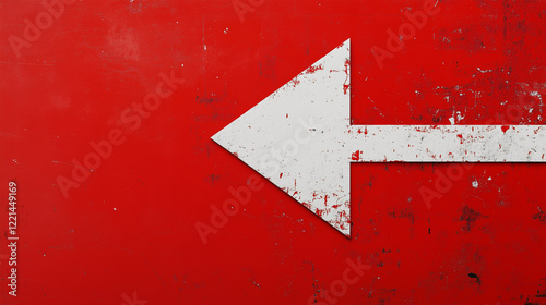 A large white arrow points to the left, set against a red background, creating a bold and clear visual contrast.