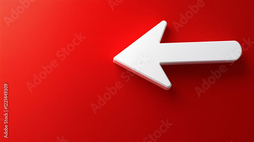 A large white arrow points to the left, set against a red background, creating a bold and clear visual contrast.