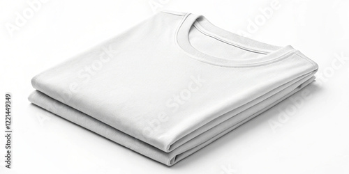 Playeras blancas dobladas y apiladas con fondo blanco