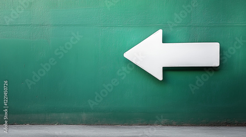 A large white arrow points to the left, set against a green background, creating a bold and clear visual contrast.